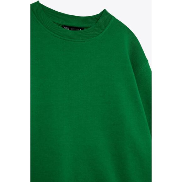 Green Zara Crew Neck Long Sleeve Cotton Pullover Sweatshirt (NWT) - Picture 7 of 9
